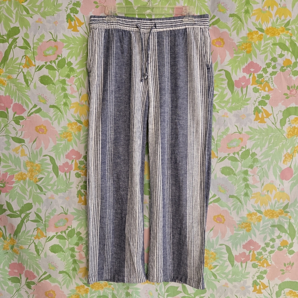 Striped Linen Blend Drawstring Summer Pants